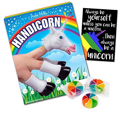 Handicorn Finger Hand Puppet with Unicorn Poop Candy & Sticker - 3 pc Bundle - Great Gift