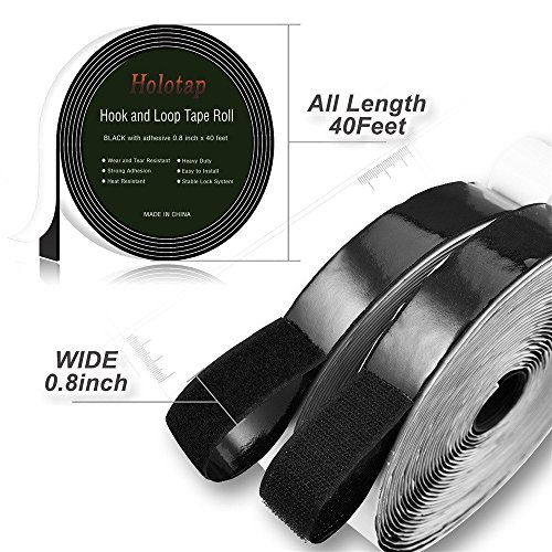 Self Adhesive Hook and Loop Tape Roll 40 Feet x 0.8 Inch Fabric Fastener Mounting Tape by Holotap Adhesive Fastening Strips (Black)