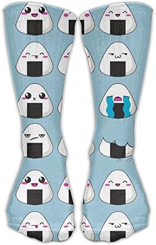 QWEDGTGF Mid Calf Length Socks Rice Balls Onigiri Emoticons Basketball Sports Stockings Boot Crew Socks For Man Women