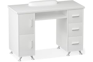 ABTSalon Professional Nail Table for Nails Tech Acetone Resistant Nail Salon Table Station Wide Desktop Manicure Desk (White)