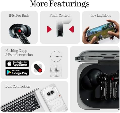 Nothing ear (a) fones de ouvido bluetooth sem fio com integração chatgpt, cancelamento ativo de ruído, algoritmo de aprimoramento de graves e até 42,5 horas de reprodução - preto