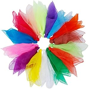 Rovtop 15Pcs Dance Scarves, Muti-color Square Juggling Silk Dance Scarves Magic Tricks Performance Props Accessories…