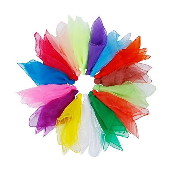 Rovtop 15Pcs Dance Scarves, Muti-color Square Juggling Silk Dance Scarves Magic Tricks Performance Props Accessories…
