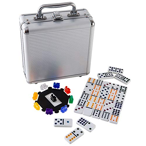 Homwom Double 12 Dominoes Set - Mexican Train Dominoes Double 12 Color Dot Dominoes with Aluminum Case