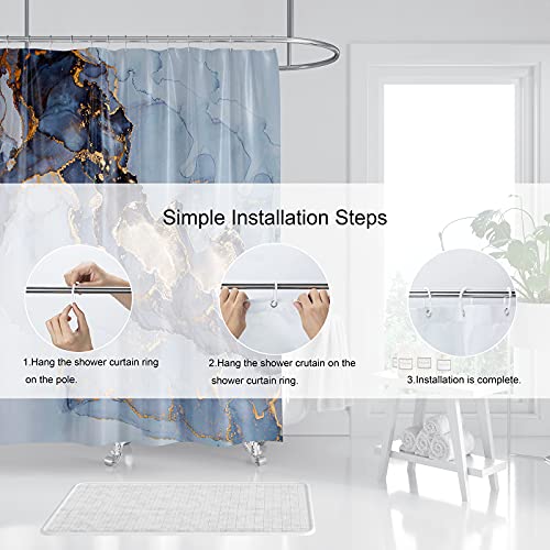 Domoku Blue Gold Marble Shower Curtain,Sky Blue Gold Modern Luxury