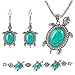 Outgeek Turquoise Necklace Set, Turquoise Pendant Chain Necklace Dangle Earrings Bracelet Set for Women