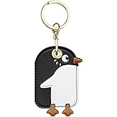 Moydolo Leather Anti-Lost Keychain Case for AirTags Holder, GPS Item Finders Keychain Cover Charms for Kids Pets Bags Keys - Penguin