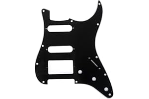 Musiclily Pro 11-Hole Modern Style Strat HSS Pickguard for American Stratocaster Guitar, 3Ply Black