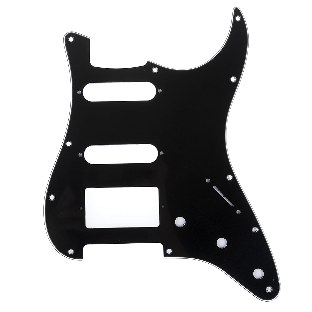 Musiclily Pro 11-Hole Modern Style Strat HSS Pickguard for American Stratocaster Guitar, 3Ply Black