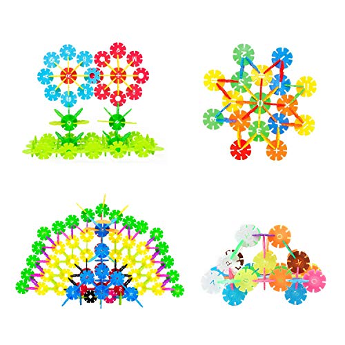 Xindinyi Rainbow Snow Flakes, 300 Piece Interlocking Plastic Disc Set Snowflakes Building Blocks Set Brain Educational Construction Set for Boys and Girls