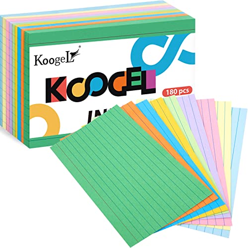 Koogel Ruled Index Cards, A6 Revision Cards Lined 9 Colours Flash Cards 150 x 100mm（6x4