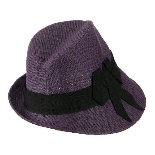 Toyo Asymmetric Big Bow Straw Hat - Purple OSFM