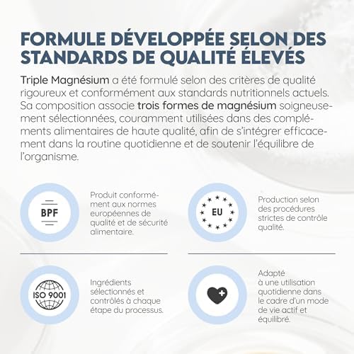 Triple Magnésium Bysglicinate, Citrate de Magnesium et Magnesium Malate. 180 comprimés (6 mois) Multiples Bienfaits: Digestion, Muscles, Nerveux. Anti Stress et Fatigue. 220 mg. N2 Natural Nutrition