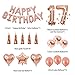 BALONA 40inch Rose Gold 17th Number Balloon 12inch Rose Gold Confetti Balloon with Happy Birthday Banner Star Balloon Heart Balloon Foil Rose Gold Tassel Garland for Birthday Party Decoration (Rose17)