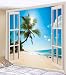 UHUSE Tapestry Wall Hanging, Beach Palm Trees Ocean Heaven Balcony White Wooden Windows Summer Tropical, Living Room Bedroom Dorm Decor Tapestries
