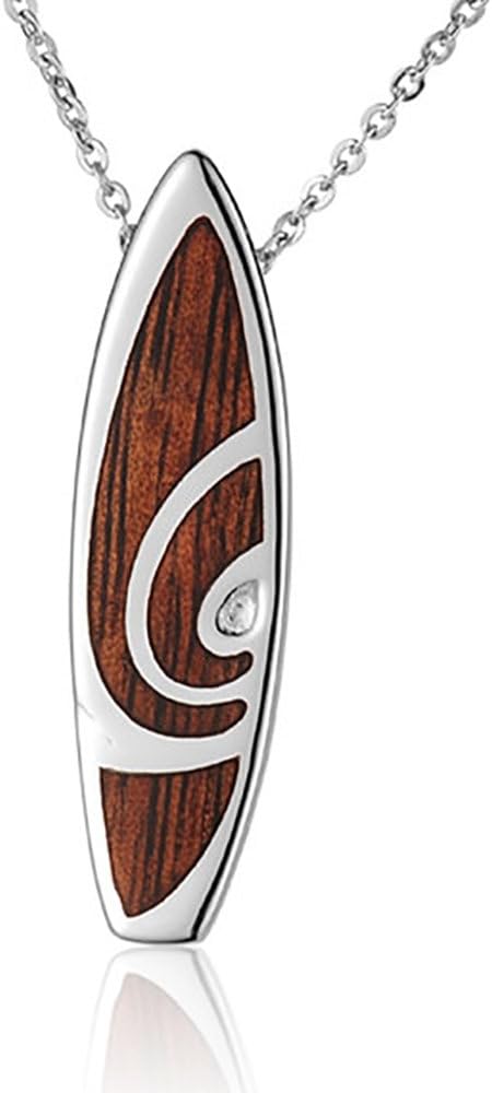 Surfboard Necklace Koa Wood Sterling Silver Pendant 18" Chain