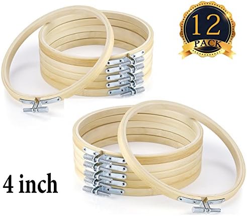 4 inch Round Wooden Embroidery Hoops Bulk Wholesale Adjustable Bamboo Circle Cross Stitch Hoop Ring 12pack