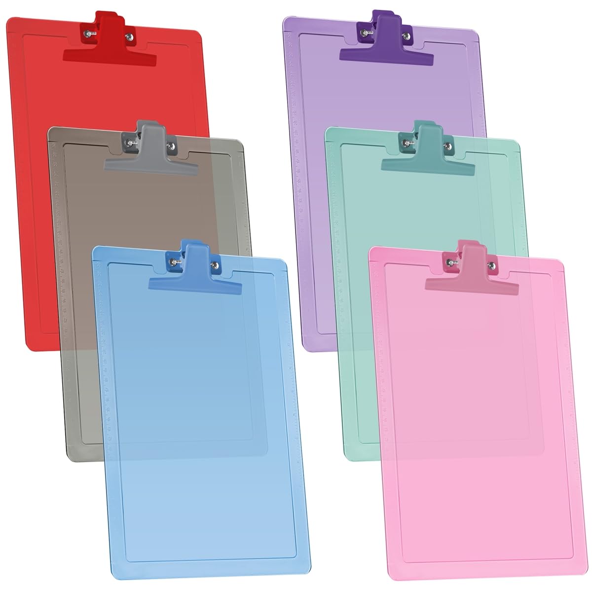 Acrimet Clipboard Letter Size A4 (34 x 24 cm) – Premium Assorted Colors Plastic with Built-in Side Rulers and Strong Metal Clip, 6 Pack