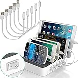 Multi Device USB Charging Station Organizer for Multiple Devices IMLEZON 5-Port 5V 8A Total 40W (White, including short cables 3 for Apple and 2 for Android)