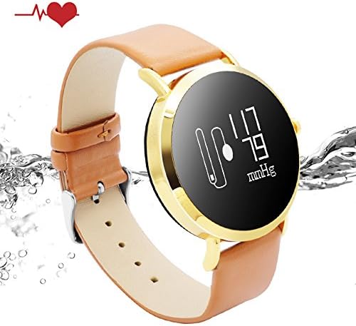 KeeGan Fitness Tracker Activity Tracker with Heart Rate Monitor and Calorie Counter Pedometer Bracelet IP67 Waterproof GPS Tracker Smart Watch for Men Women (Gold-Leather)