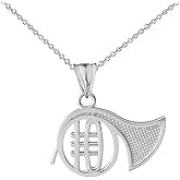Elegant Sterling Silver French Horn Music Charm Pendant Necklace