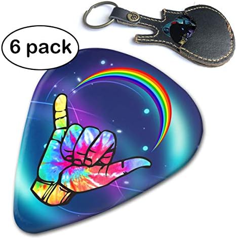 Queendesign Bright Tie Dye Shaka Rainbow 351 Shape Classic Celluloid Guitar Picks 6 Pack for Electric Guitar,Mandolin,Bass Assorted Light Medium Heavy Gauge