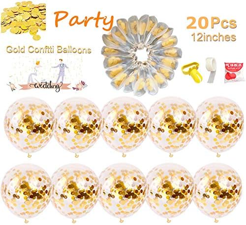 EFAY Gold Confetti Balloons, Premium 12 Inches Party Balloons for Engagement Birthday Baloons Decorations with Balloon Glue Dots and Balloon Tying Tool (Gold 20 Pack)