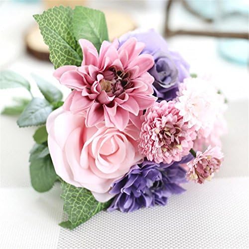 Artificial Flowers Bouquet 10 Head Rose Dahlia Fall Vivid Fake Flower For Wedding Home Party Christmas Decor Silk Flower purple