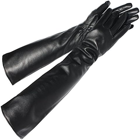 Gours Women Touchscreen Texting Classic Winter Long Evening Dress Driving Soft Goatskin Leather Gloves Black (Small, Black 2)