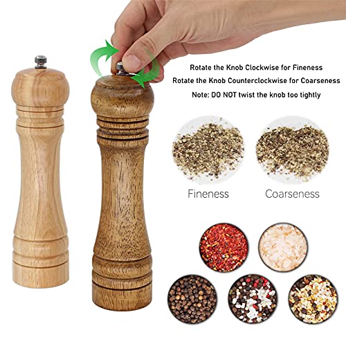 Salt and Pepper Grinder Set, 8 inch Oak Wood Pepper Mill Salt Grinder