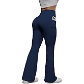 ZFLM Women’s Workout High Waist Yoga Flare Leggings with Pockets Gym Running