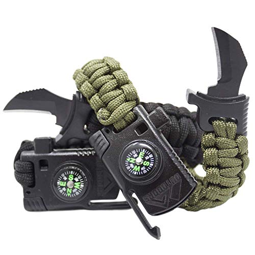 2 Pack Paracord Survival Bracelets with Knife by Outdoors75 in 1