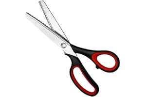 ZXUY 5MM Pinking Shears for Fabric, Stainless Steel Handled Professional Dressmaking Sewing Scissors Zig Zag Fabric Craft Scissors (Sawtooth Red)