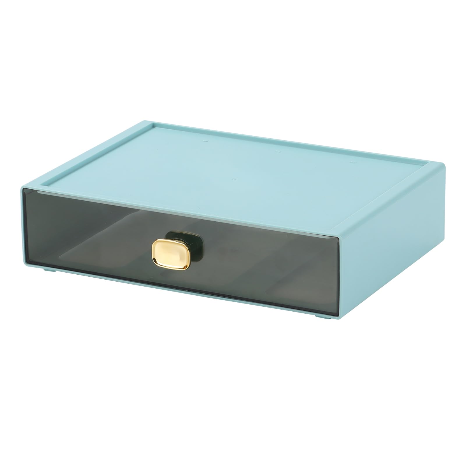 Spacious Desk Drawers, Stackable Desktop Organizer, Plastic Storage Box for Office, School & Home Supplies (1 Large Drawer, Cyan)
