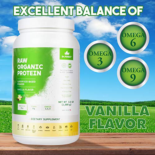 Dr. Forest Organic Raw Cold Pressed Vegan Plant Protein Powder - Add to Your Favorite Smoothies or Shakes - Non-GMO Certified Organic 20 Grams Protein per Serving, 2.2 lbs (Vanilla, 2.2 lbs)