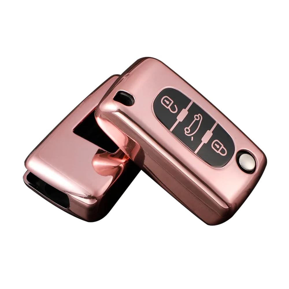 KUNIO Car Key Protective Case Fits Peugeot 207 307 407 308 607 3008 5008 Fits Citroen C3 C4 Picasso Berlingo DS3 Key Case Cover TPU Key Case 3 Buttons Pink D