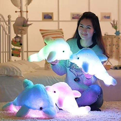 Primey LED Sparkling Dolphin Plush Pillow Creative Colorful LED Light Stuffed Animal Toy Glowing Dolphin Plush Toys 18 Inch,For Lovers or Kids Best Birthday Gifts(Blue)