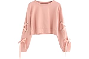 SweatyRocks Women's Casual Lace Up Long Sleeve Pullover Crop Top Sweatshirt