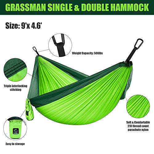 Camping Hängematte Doppel & Einzel tragbare Hängematte mit Baumgurten, leichte Nylon Fallschirm Hängematten Camping… – Bild 3