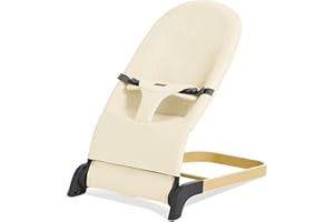 TAYLENGROW BABY Foldable Baby Bouncer, Baby Seat with 3 Adjustable Heights, Portable Newborn Rocker, Ergonomic Bouncy Seat for Natural Bounce, Bouncer for Babies 0-6 Months, Soft Cotton (Beige)