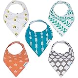 Baby Bandana Drool Bibs Organic Cotton 5-Pack Unisex Baby Gift Set by KiddieBest
