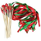 Cieovo 50 Pack Ribbon Wands Wedding Streamers with Bells, Fairy Wands Stick Wand Party Favors for Wedding Baby Shower Birthday Holiday Christmas Activities Celebration