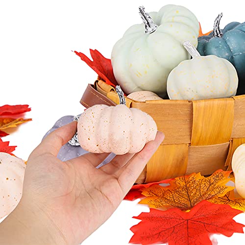 DomeStar Artificial Pumpkins, 15PCS Assorted Rustic Harvest Artificial Pumpkins Mini Fake Pumpkins Foam Pumpkins Halloween Thanksgiving Fall Harvest Decorations