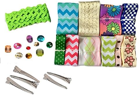 BEEKLEY BOWS Hair Bow Craft Supply Making Kit, Includes Ribbon, Ric Rac, Rhinestones, Alligator Clips