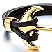 COOLSTEELANDBEYOND Mens Large Stainless Steel Gold Color Marine Anchor Bangle Bracelet Genuine Brown Leather Wristband