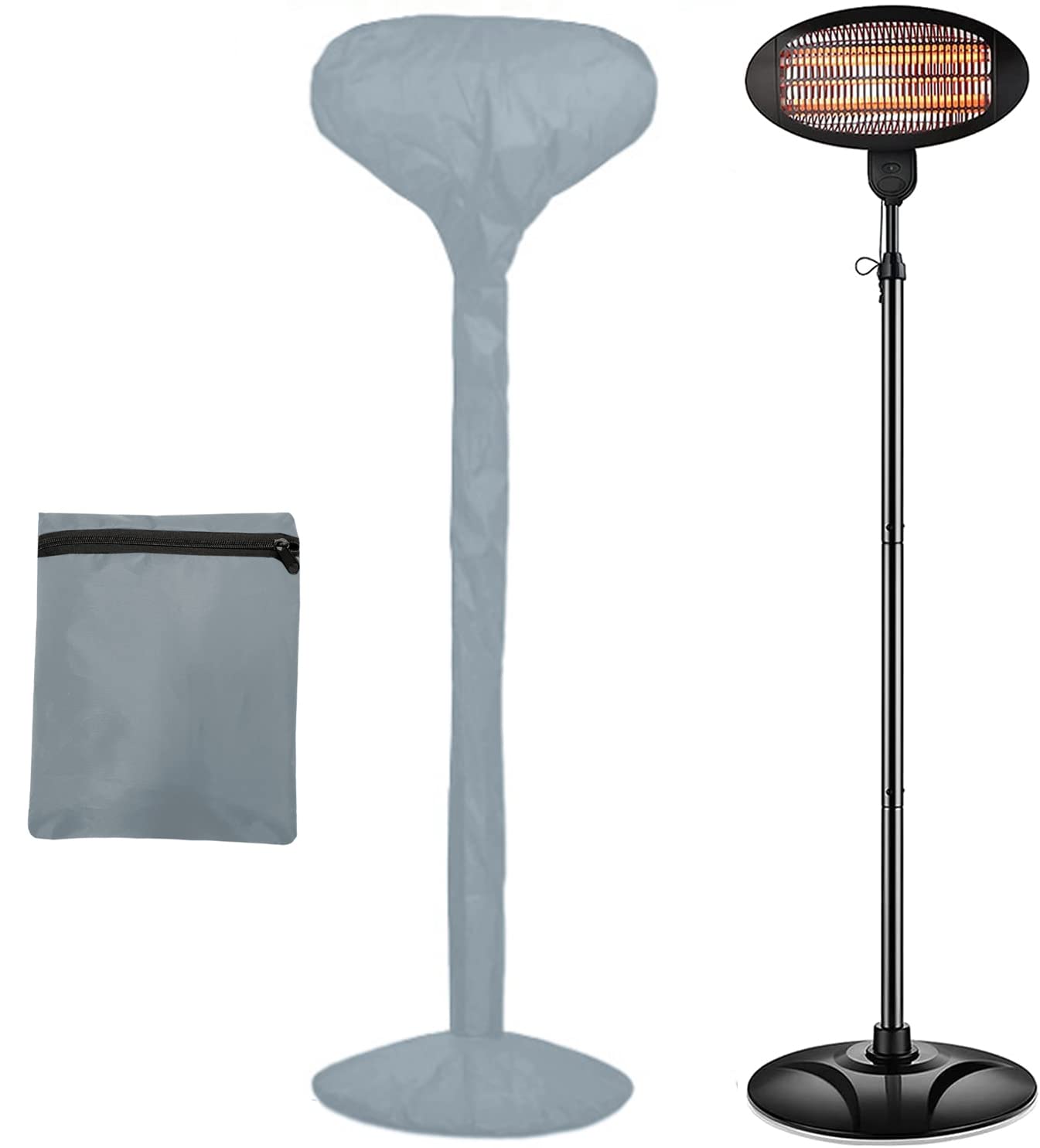 Electric Patio Heater Cover Full Covered Waterproof COOSOO Garden Outdoor Standing Electric Heater Cover Dustproof Anti-UV All Season Protection Universal with Storage Bag (Gray)