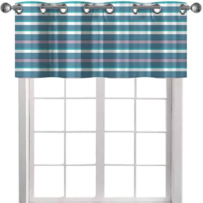Cortina de rayas para ventana, color turquesa oscuro, líneas gruesas y