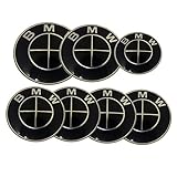Replacement Dark Black Silver Cross Round Emblem 7pcs 82mm Front 73mm Behind 68mm Wheel Caps Emblem 44mm Steering