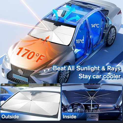 Car Windshield Sun Shade Umbrella, Windshield Sun Shade Cover, UV Block Heat Insulation Portable Full Cover Sun Shade, Foldable Sunshades for Car Truck SUV (55.12" * 31.5")