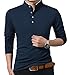 YTD Men's Casual Slim Fit Pure Color Long Sleeve Polo Fashion T-Shirts (US Medium, Long Sleeve Navy)